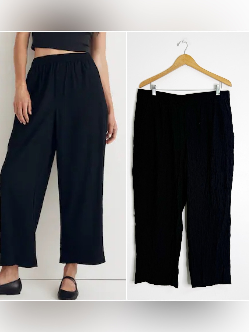 Madewell Straight-Leg Crop Pants XXL Black Crinkled Crepe Pull-On